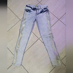 Authentic Versace Jeans Women's Blue Light Paint Splatter Skinny Leg Size US 27